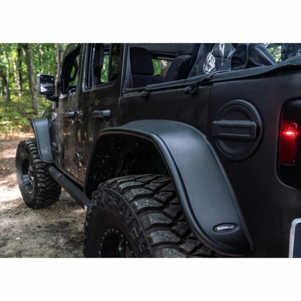 Bushwacker 10923-07 Black Jeep Flat Style Textured Finish 4-Piece Fender Flare Set for 2018-2023 Jeep Wrangler JL (All Models)