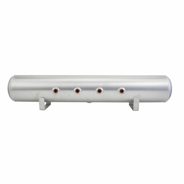 4 Gallon Aluminum Air Tank; (2) 1/4 in.  & (2) 3/8 in.  end ports; 6 in.  D X 30 in.  L, light weight, polished aluminum, 200PSI maximum operating pressure.