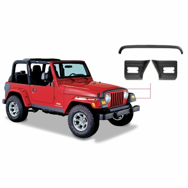 Bushwacker 14005 Black Trail Armor Hood Stone Guard and Front Corners for 1997-2006 Jeep Wrangler, 4pc Set