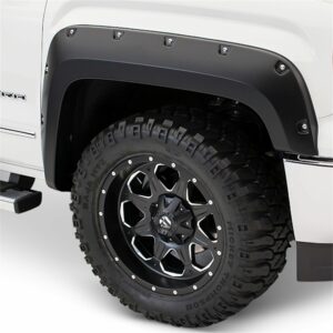 Bushwacker 20105-02 Black Pocket/Rivet Style Smooth Finish Front Fender Flares for 2017-2022 Ford F-250, F-350, F-450 Super Duty