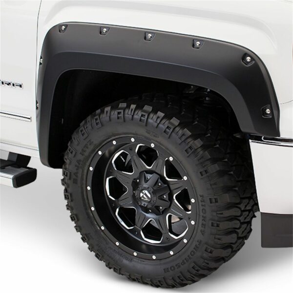 Bushwacker 20105-02 Black Pocket/Rivet Style Smooth Finish Front Fender Flares for 2017-2022 Ford F-250, F-350, F-450 Super Duty