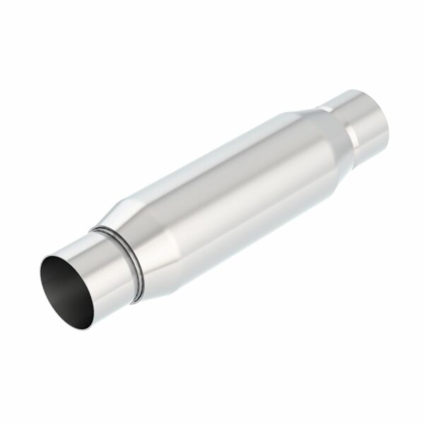 CrateMuffler Resonator 2.25in Center Inlet/ 2.25in Center Outlet 3.5in Round X 10in Long Body