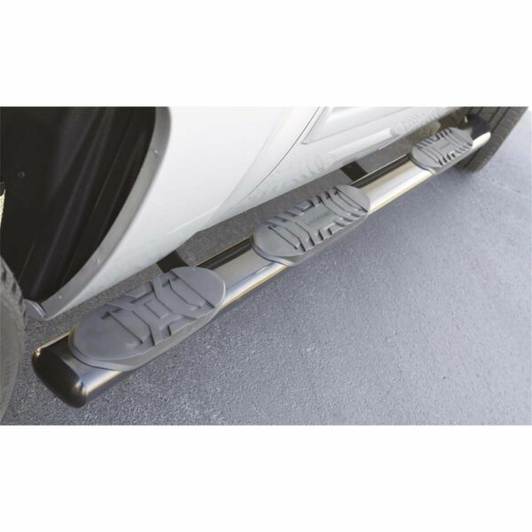 Lund 24489011 Polished Stainless Steel 5 Inch Oval Wheel-to-Wheel Nerf Bars for 2019-2024 Chevrolet Silverado 1500/GMC Sierra 1500 Crew Cab with 5.5 Ft. Bed; Rocker Panel Mount